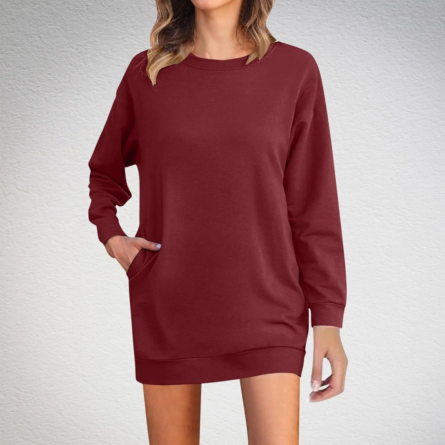 Shirt Dresses for Women 2024 Fashion Long Sleeve Sweatshirt Dress Crewneck Mini Dress with Pockets Fall Pullover Top