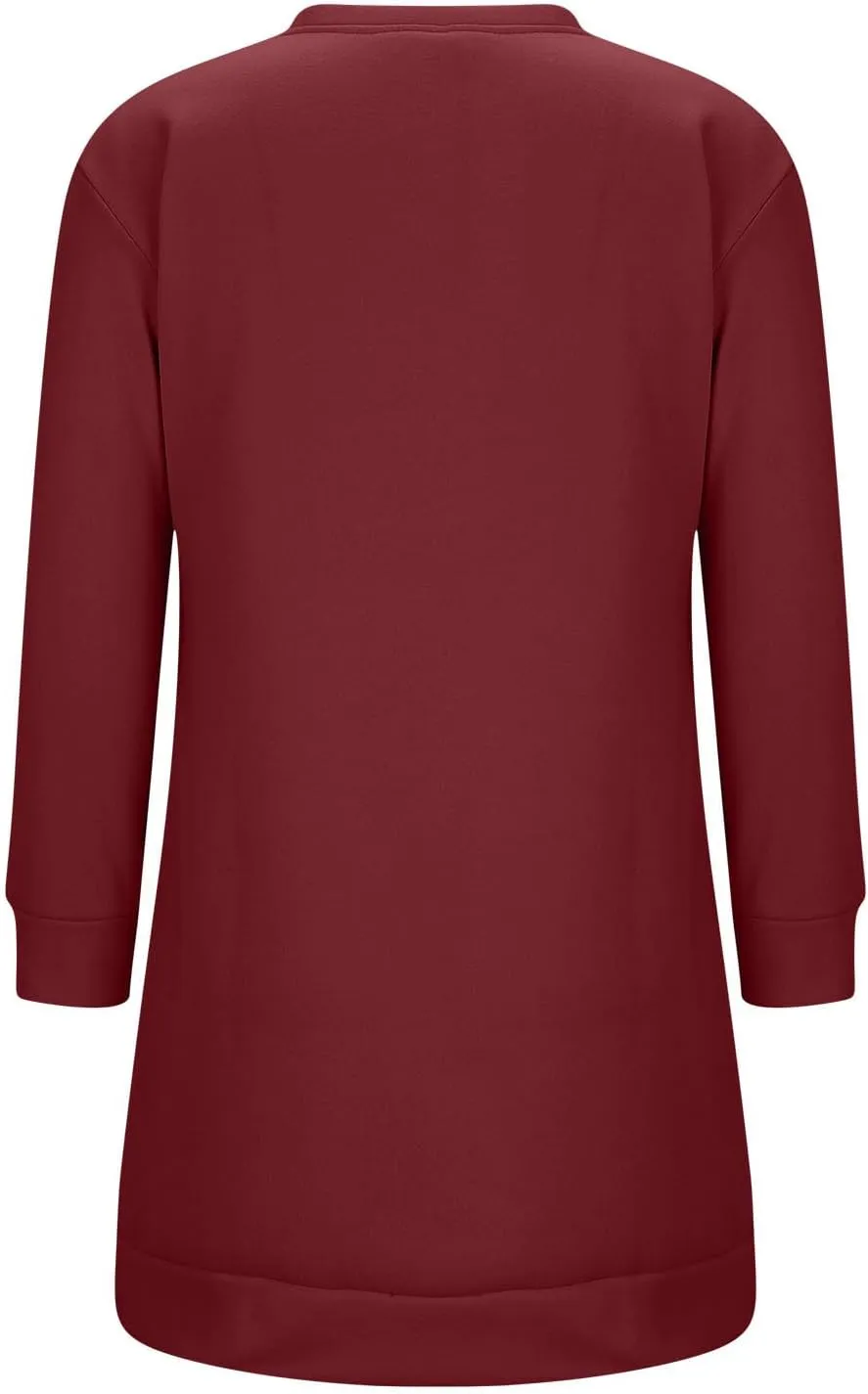 Shirt Dresses for Women 2024 Fashion Long Sleeve Sweatshirt Dress Crewneck Mini Dress with Pockets Fall Pullover Top