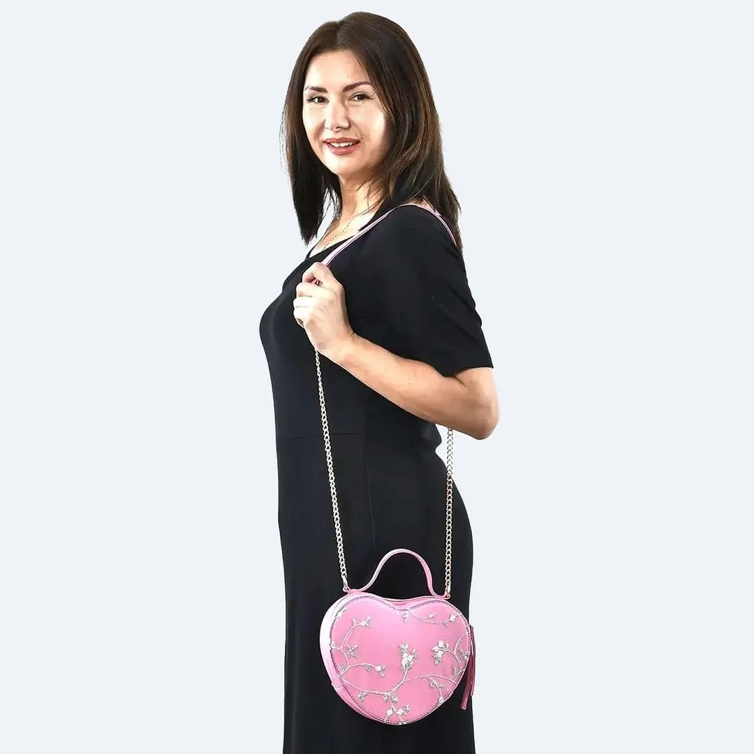 Shop LC Faux Leather Heart Crossbody Bag Zipper Closure Shoulder Strap Tote Bag Birthday Mothers Day Gifts