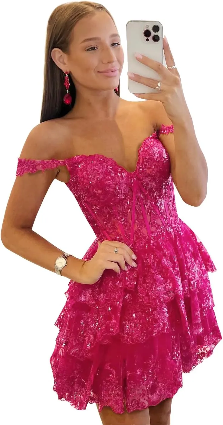 Short Lace Appliques Homecoming Dresses for Teens 2024 Corset Prom Dress Puffy Evening Formal Gown
