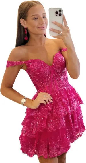 Short Lace Appliques Homecoming Dresses for Teens 2024 Corset Prom Dress Puffy Evening Formal Gown