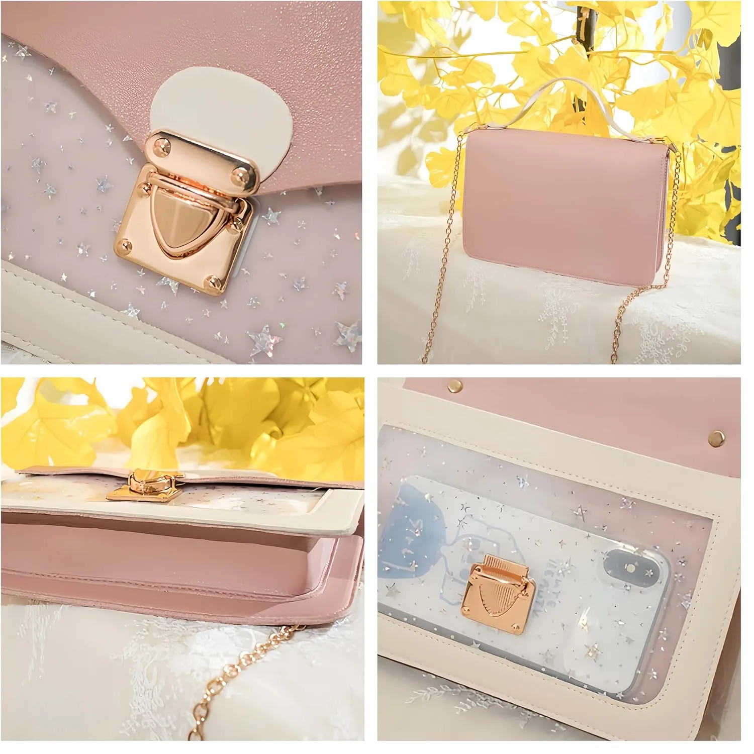 Shoulder Bag,PU Leather Fashion Princess Crossbody Bag,Chain Detachable Three-Layer Interlayer Bag
