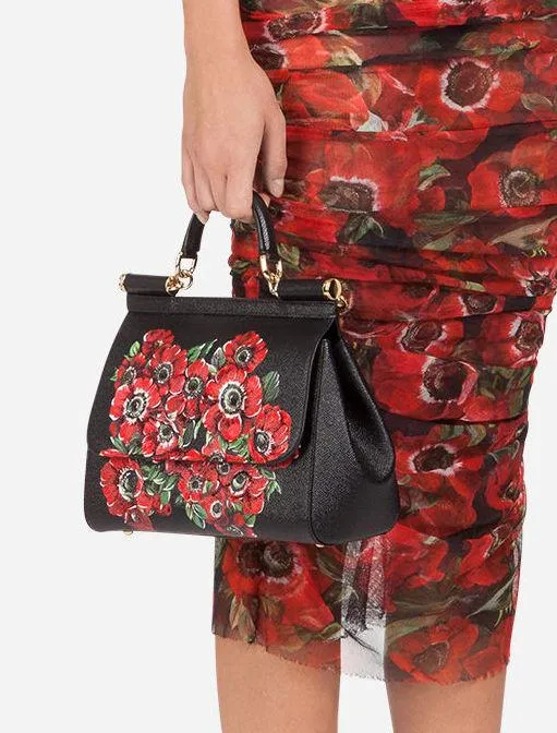 Sicily Floral Bag in Printed Dauphine Leather