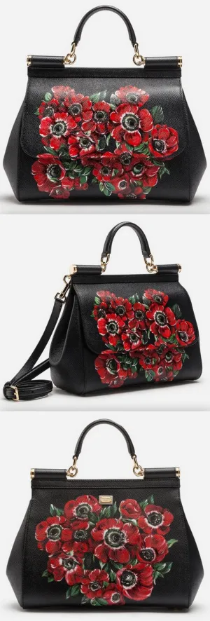 Sicily Floral Bag in Printed Dauphine Leather