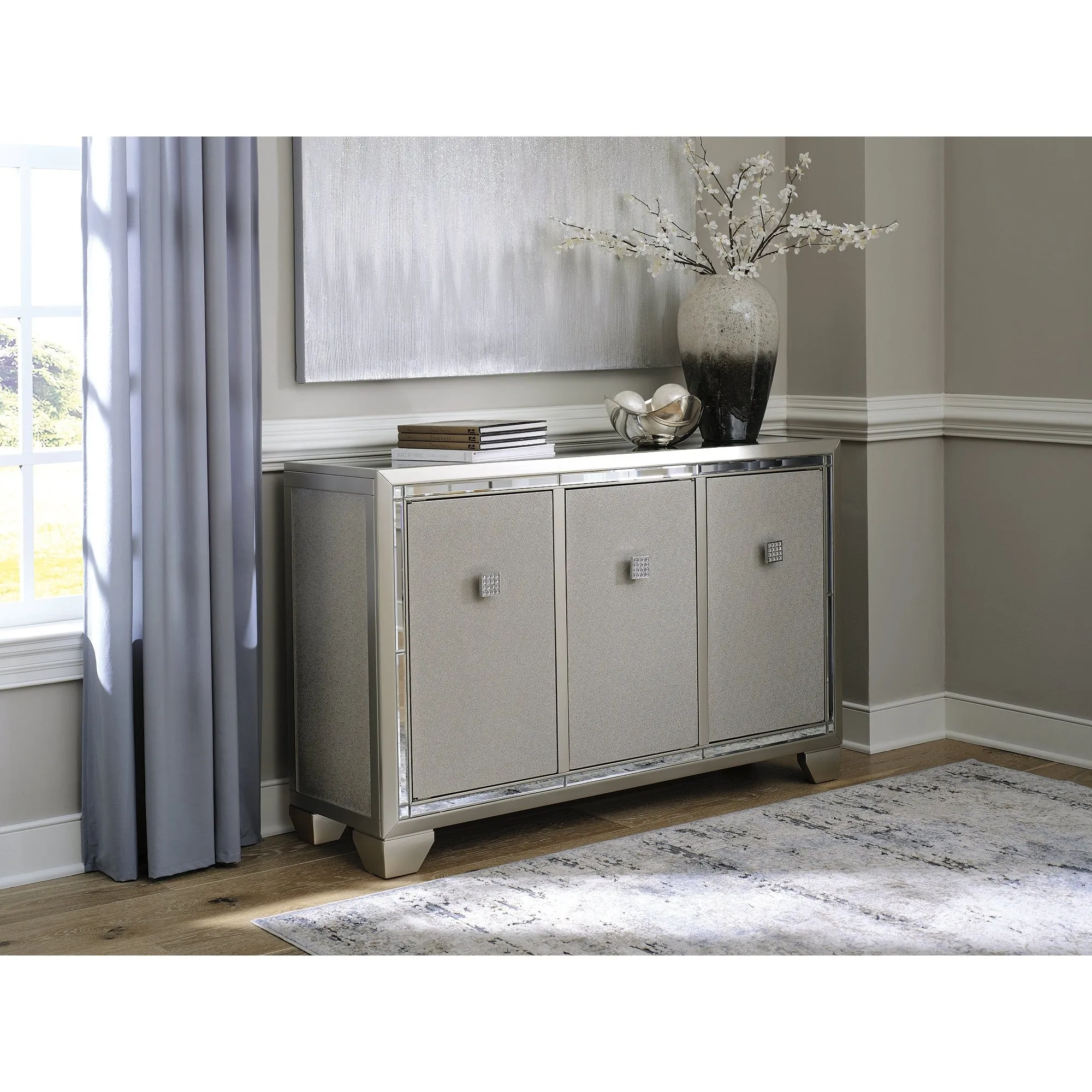 Signature Design by Ashley Chaseton Silver Accent Cabinet - 54"W x 16"D x 34"H