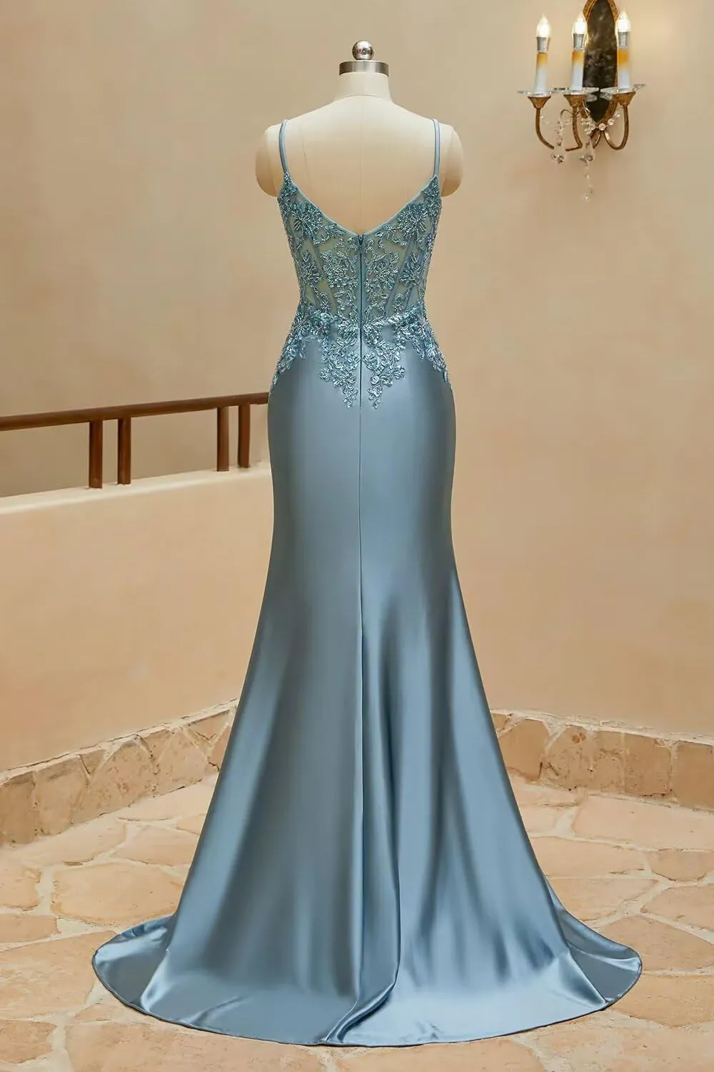 Silk Beaded Prom Dresses Long for Women Mermaid Formal Dresses Spaghetti Straps Evening Party Gowns