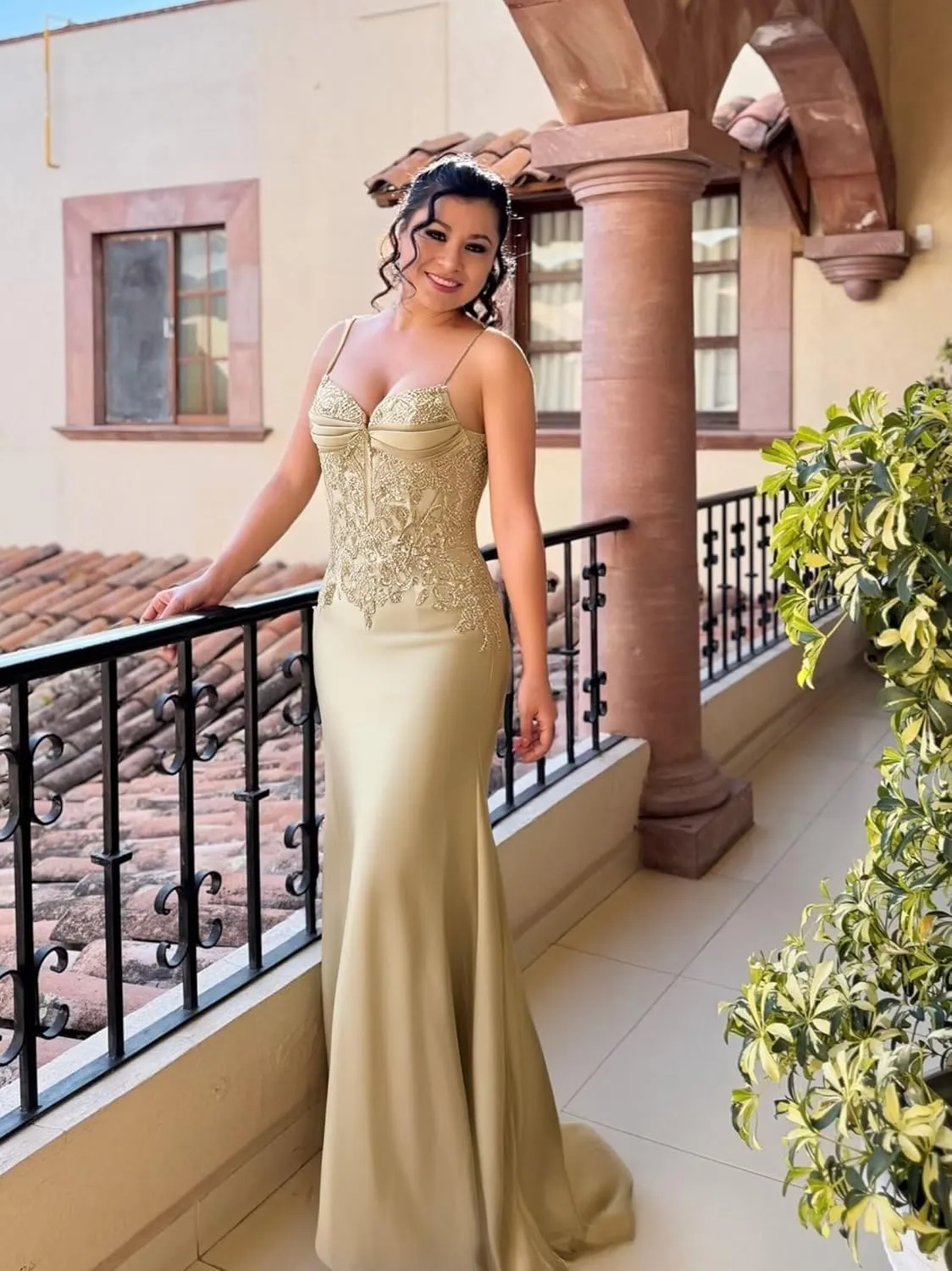 Silk Beaded Prom Dresses Long for Women Mermaid Formal Dresses Spaghetti Straps Evening Party Gowns