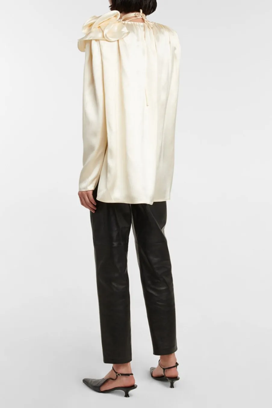 Silk Blossom Blouse | Beige | Evening Elegance | Satin