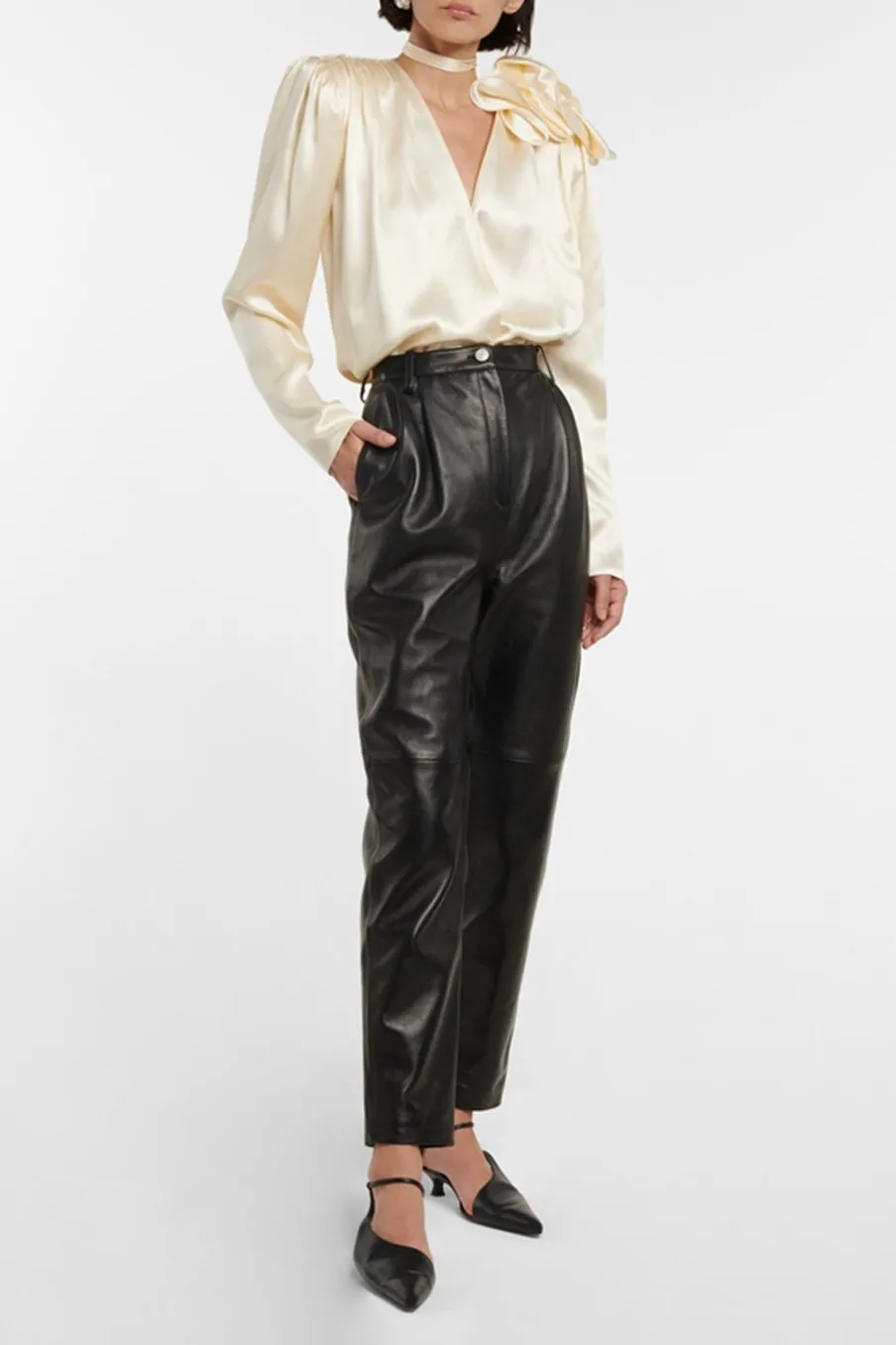 Silk Blossom Blouse | Beige | Evening Elegance | Satin