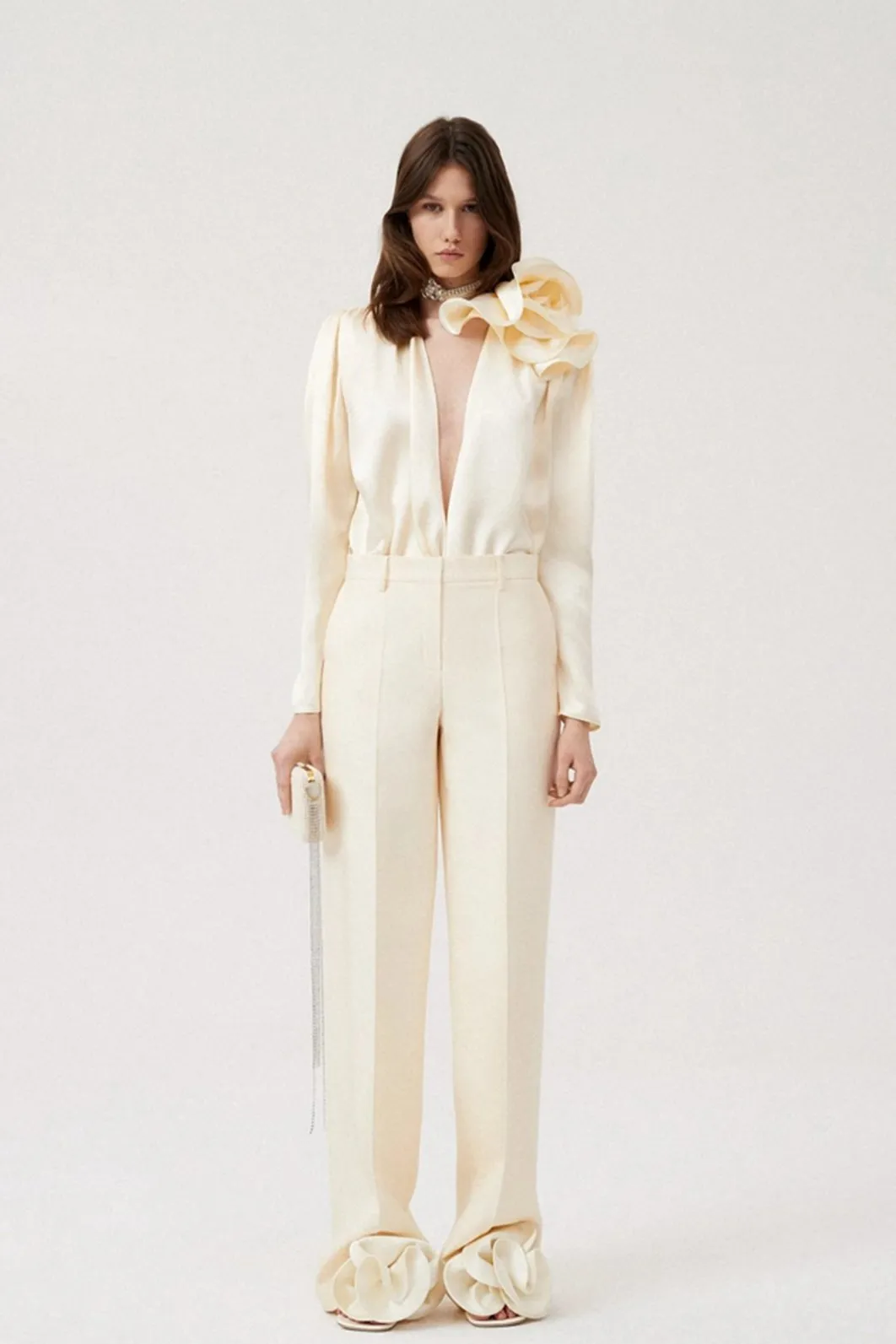 Silk Blossom Blouse | Beige | Evening Elegance | Satin