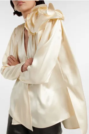 Silk Blossom Blouse | Beige | Evening Elegance | Satin
