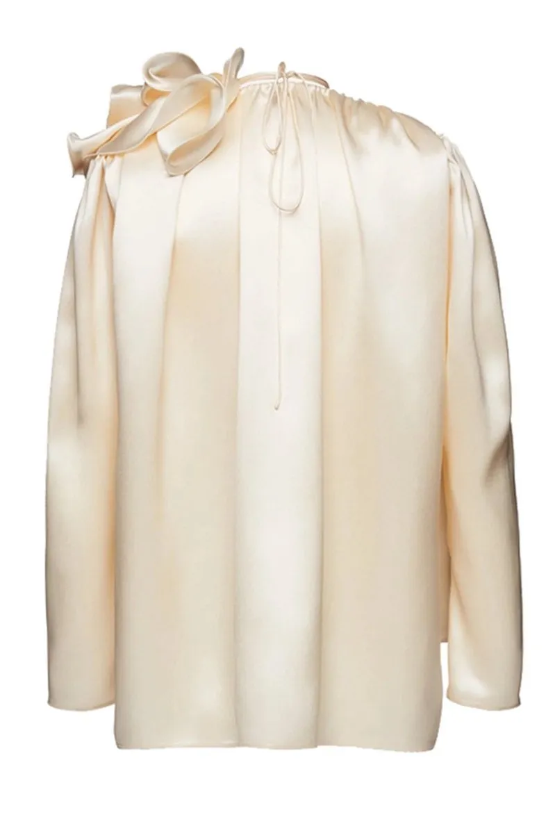 Silk Blossom Blouse | Beige | Evening Elegance | Satin