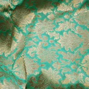 Silk Brocade Fabric in Sea Green and Gold with Motifs Indian Silk Dresses Fabric Banarasi blended Silk Fabric by the Yard crafting Sewing
