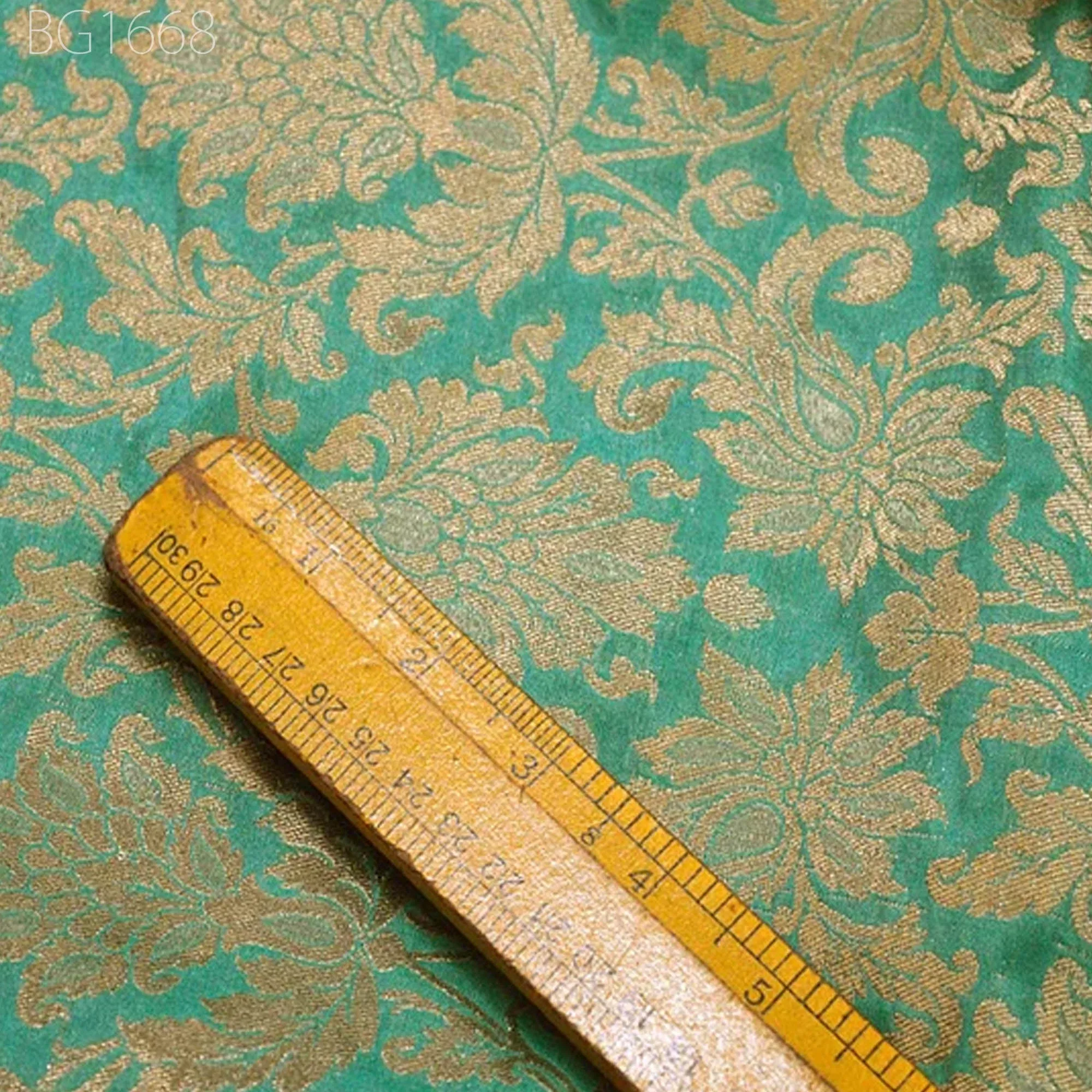 Silk Brocade Fabric in Sea Green and Gold with Motifs Indian Silk Dresses Fabric Banarasi blended Silk Fabric by the Yard crafting Sewing