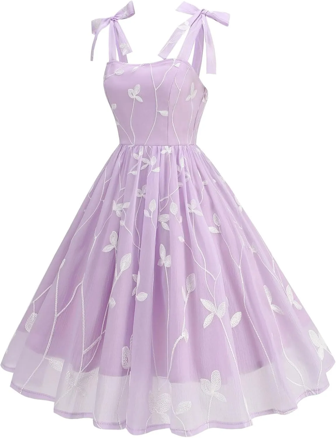 Silk Embroidered Dress for Women Bow Tie Spaghetti Strap Tulle Prom Dress 50s A line Cocktail Evening Party Dresses