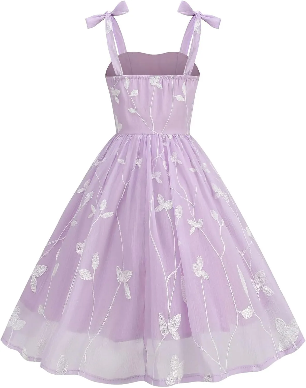 Silk Embroidered Dress for Women Bow Tie Spaghetti Strap Tulle Prom Dress 50s A line Cocktail Evening Party Dresses