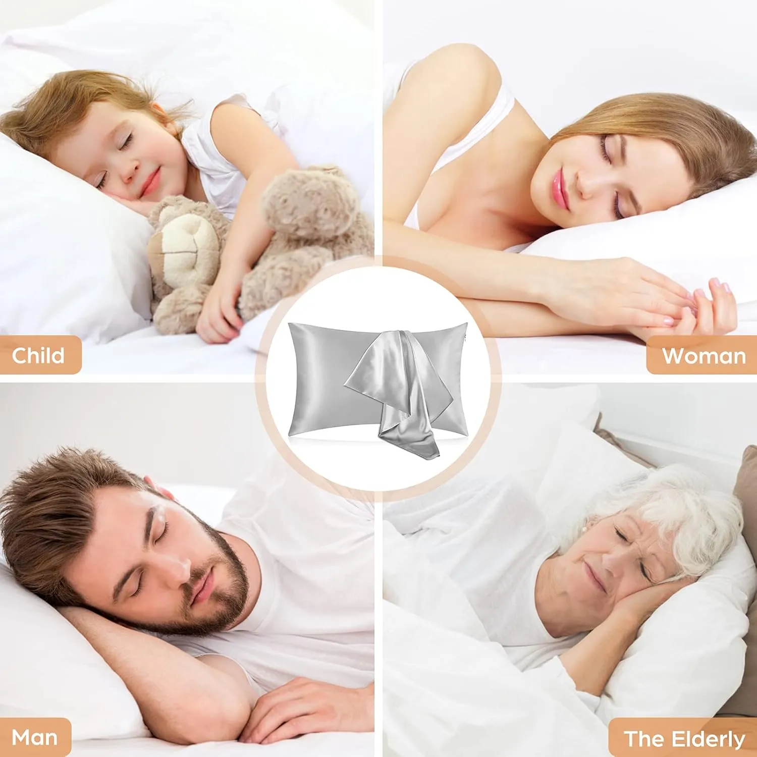 Silk Pillowcase for Hair and Skin, 2 Pack 100% Mulberry Silk Pillowcase 25 Momme, 600 Thread Count, Both Side Pure Silk Pillow Cover with Hidden Zipper (Gray, King 20''×36'')