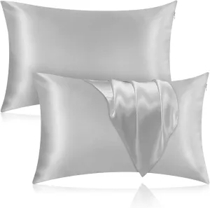 Silk Pillowcase for Hair and Skin, 2 Pack 100% Mulberry Silk Pillowcase 25 Momme, 600 Thread Count, Both Side Pure Silk Pillow Cover with Hidden Zipper (Gray, King 20''×36'')