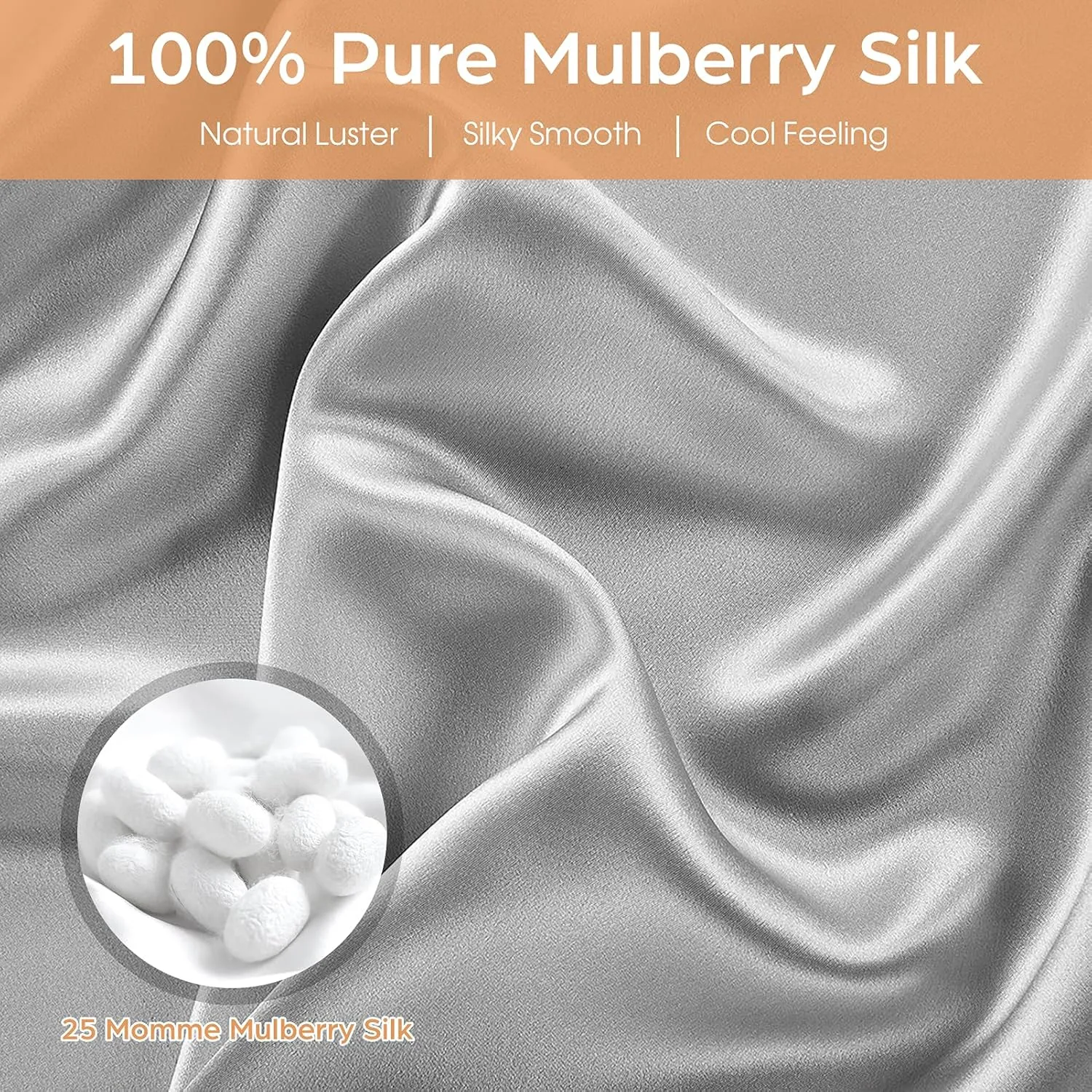 Silk Pillowcase for Hair and Skin, 2 Pack 100% Mulberry Silk Pillowcase 25 Momme, 600 Thread Count, Both Side Pure Silk Pillow Cover with Hidden Zipper (Gray, King 20''×36'')