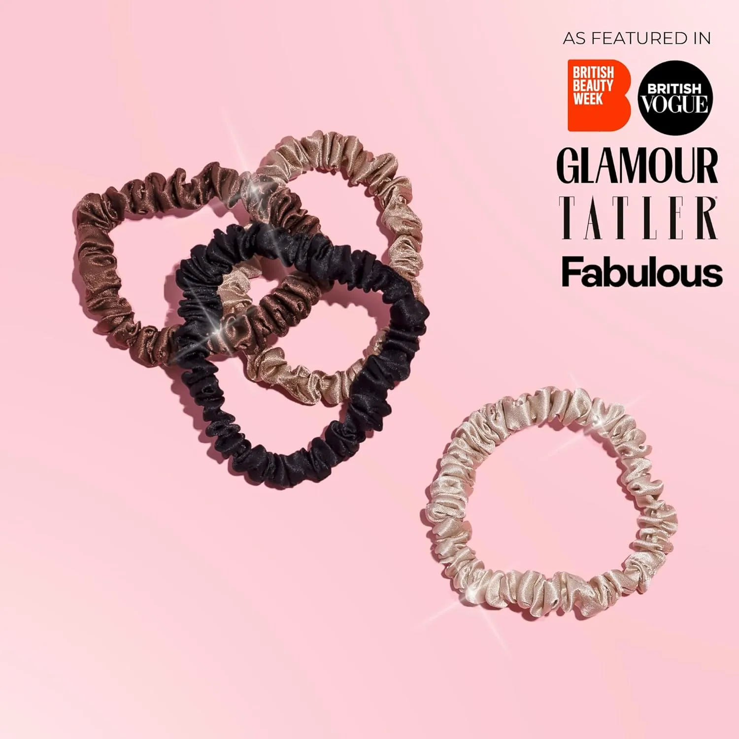 SILKIE x4 Set - Forget Satin - 100% Pure Mulberry Silk Black Brown Skinny Scrunchies Travel Pouch Everyday Hair Ties Elastics Hair Care Ponytail Holder No Damage (Chocolate)