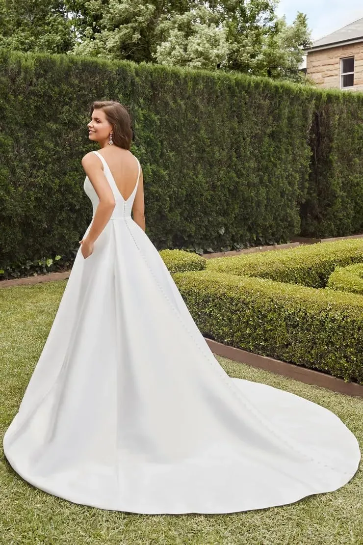Simple Satin Mermaid Wedding Dresses with Sleeves Square Neck Long A Line Bridal Gown for Bride