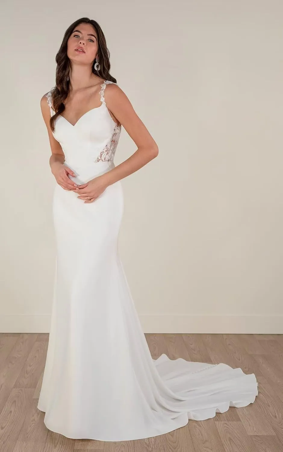 Simple Satin Mermaid Wedding Dresses with Sleeves Square Neck Long A Line Bridal Gown for Bride