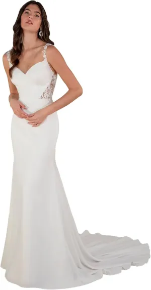 Simple Satin Mermaid Wedding Dresses with Sleeves Square Neck Long A Line Bridal Gown for Bride