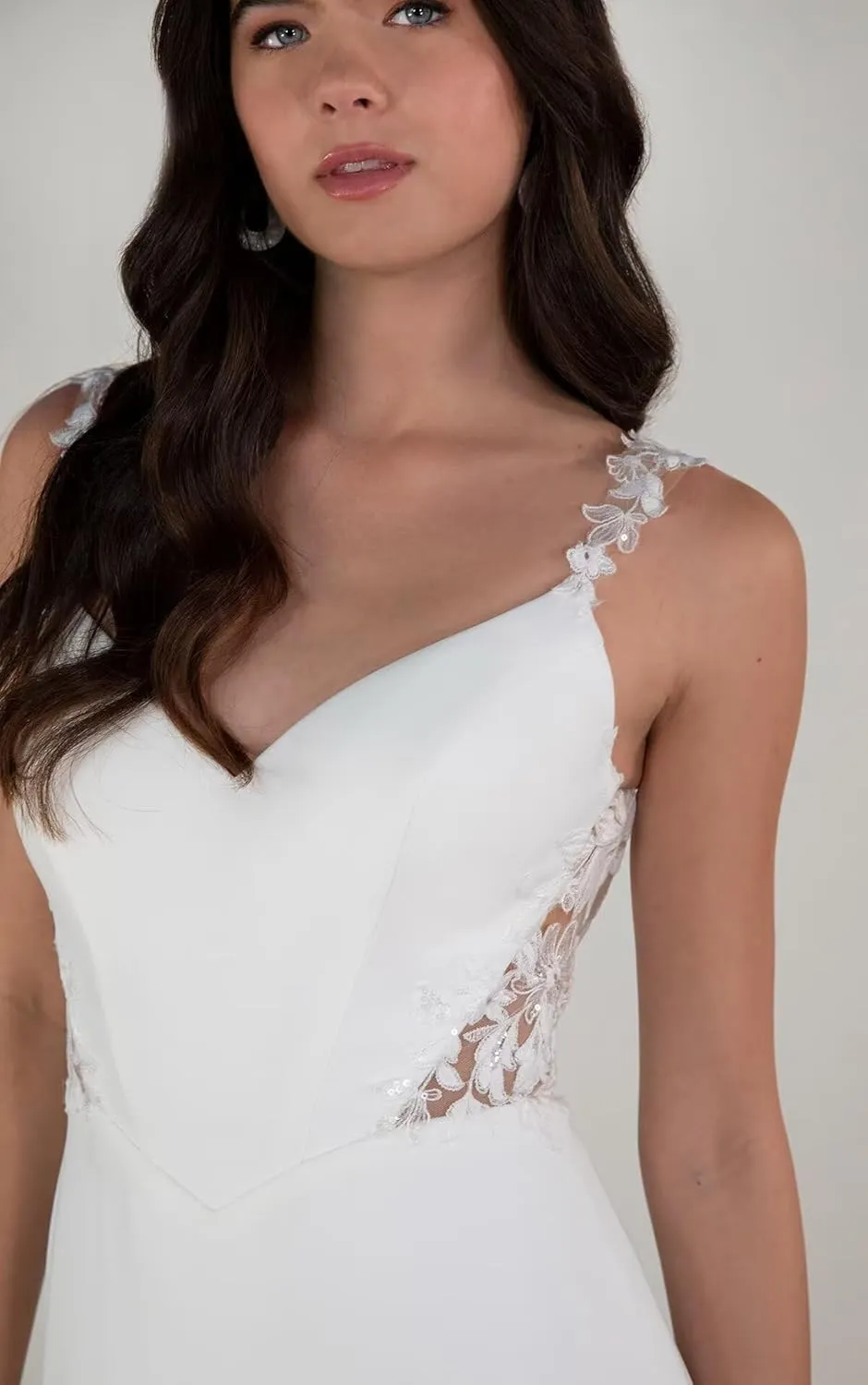 Simple Satin Mermaid Wedding Dresses with Sleeves Square Neck Long A Line Bridal Gown for Bride