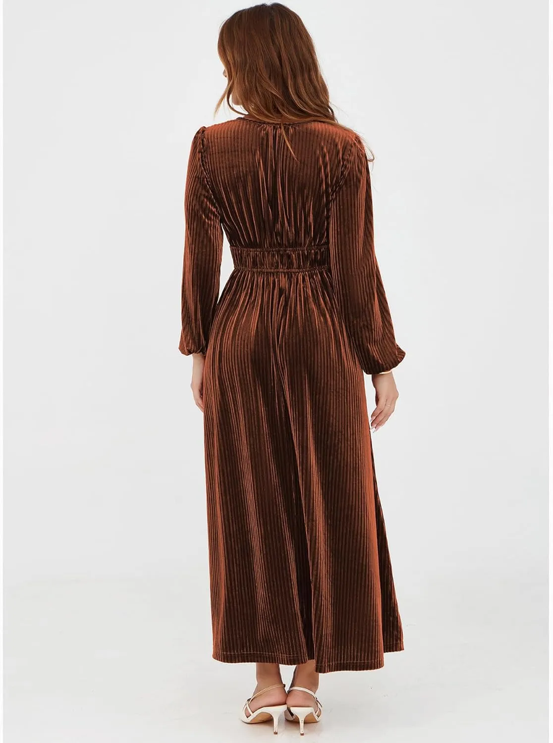 Sissyaki Women's Long Sleeve Velvet Dresses Fall Winter Long Dress Wedding Guest Party Maxi Dress