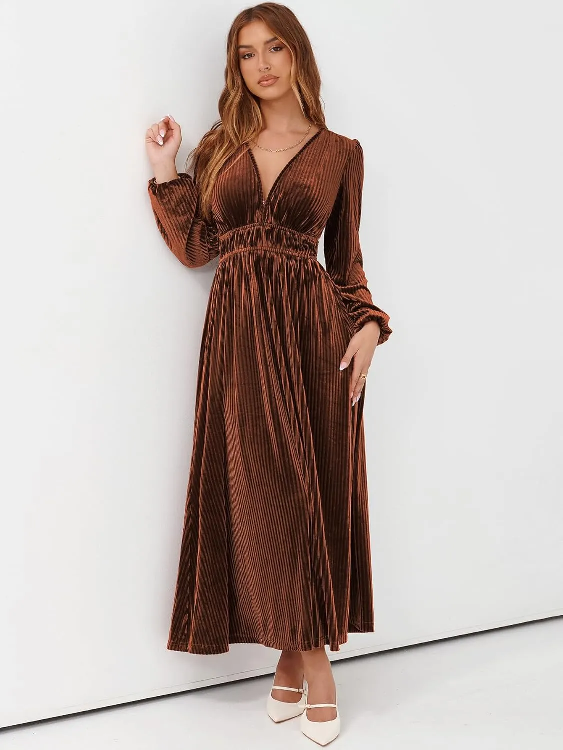 Sissyaki Women's Long Sleeve Velvet Dresses Fall Winter Long Dress Wedding Guest Party Maxi Dress
