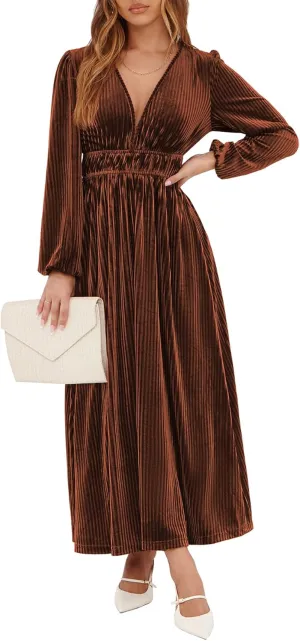 Sissyaki Women's Long Sleeve Velvet Dresses Fall Winter Long Dress Wedding Guest Party Maxi Dress