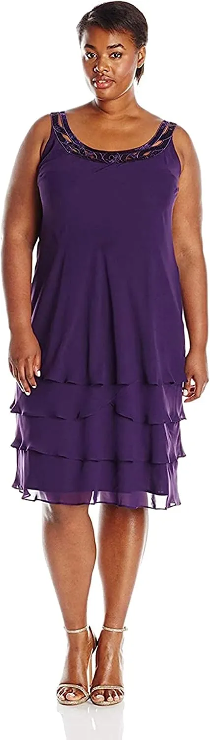 S.L. Fashions Women's Plus-Size Sequin Chiffon Jacket Dress