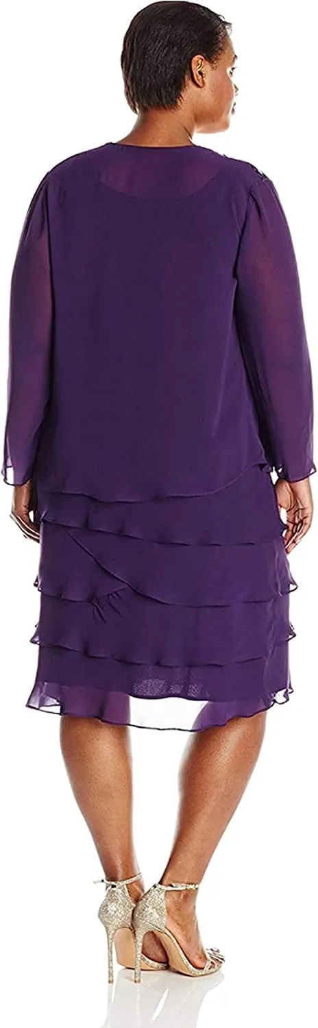 S.L. Fashions Women's Plus-Size Sequin Chiffon Jacket Dress