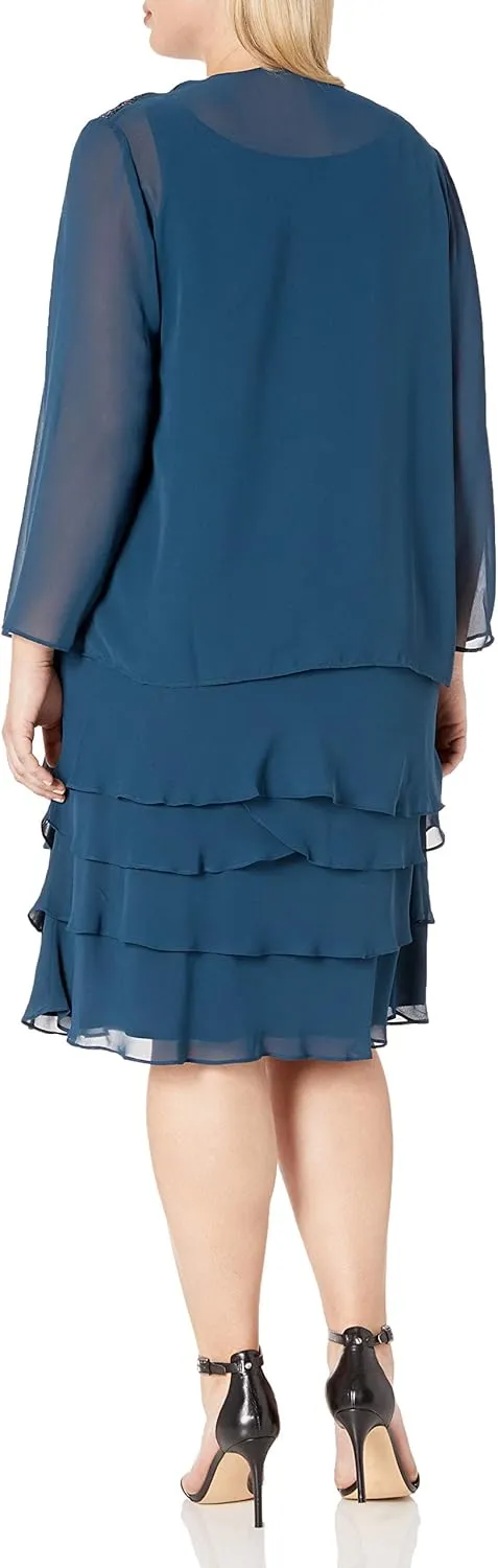 S.L. Fashions Women's Plus-Size Sequin Chiffon Jacket Dress