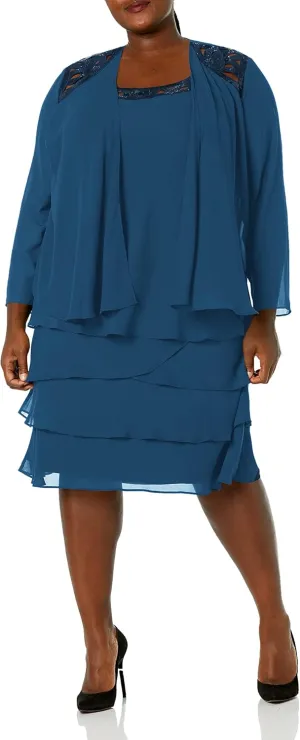 S.L. Fashions Women's Plus-Size Sequin Chiffon Jacket Dress