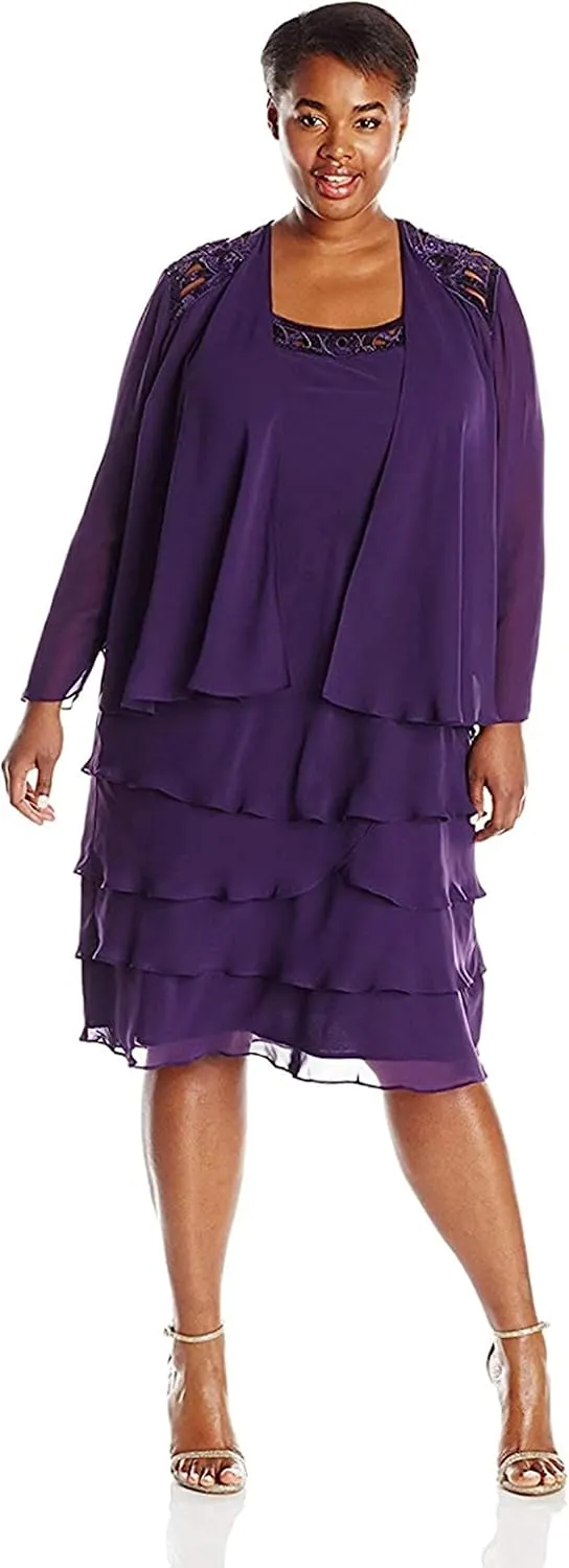 S.L. Fashions Women's Plus-Size Sequin Chiffon Jacket Dress