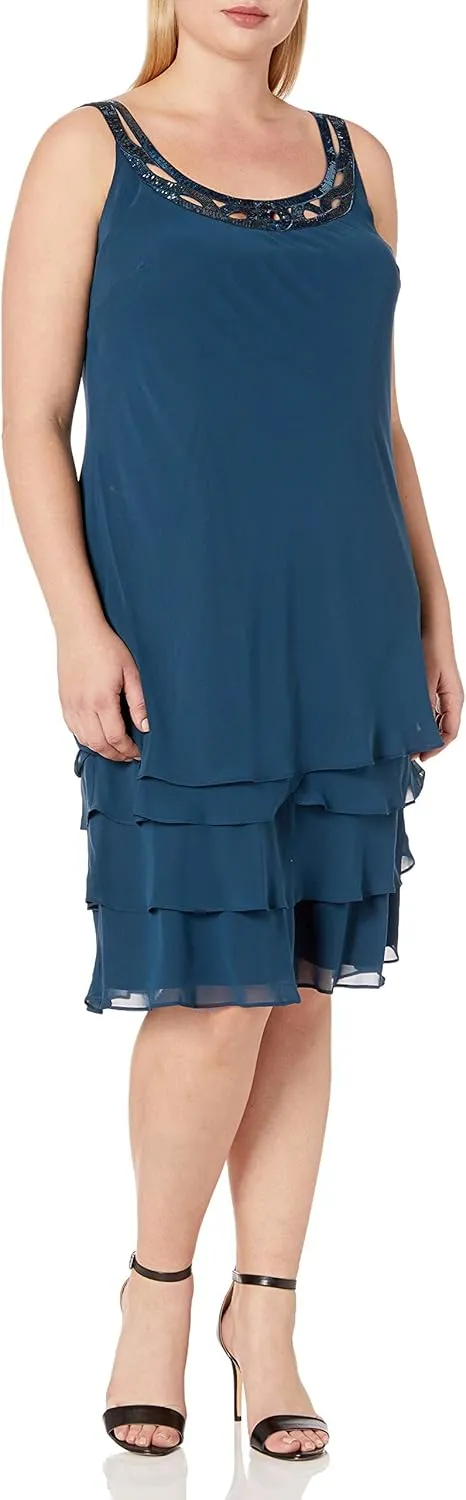 S.L. Fashions Women's Plus-Size Sequin Chiffon Jacket Dress