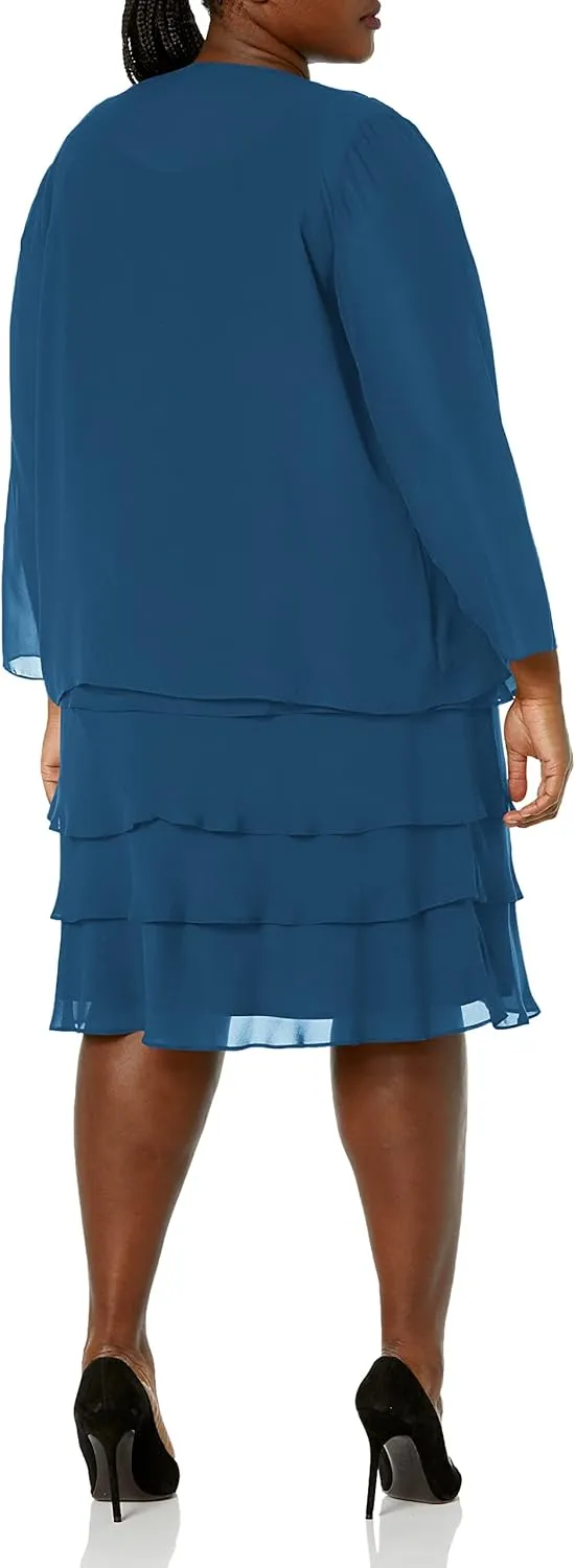 S.L. Fashions Women's Plus-Size Sequin Chiffon Jacket Dress