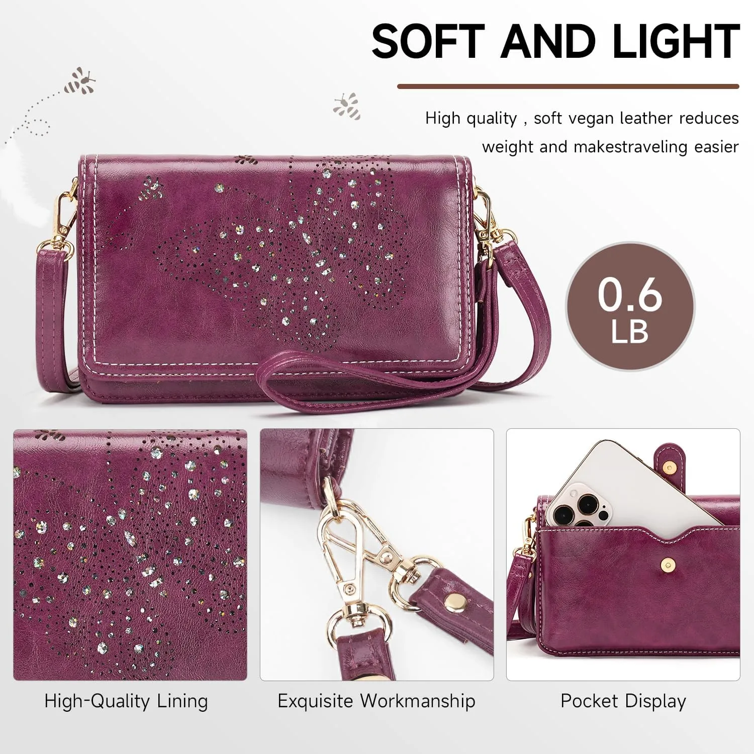 Small Crossbody Bag for Women,Cell Phone Purse Womens Shoulder Handbags Wallet Purse with Credit Card Slots Wristlet