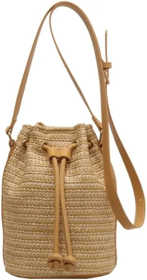Small Crossbody Purses Women Y2k Beach Crochet Bucket Bags Drawstring Straw Bag Cute Bag