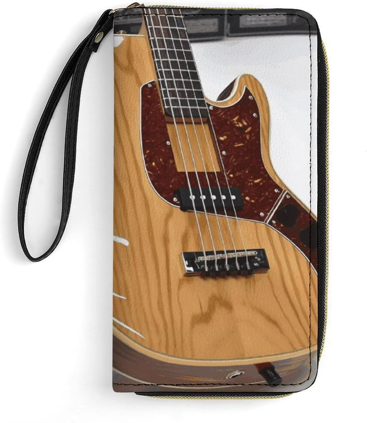 Small Leather Bag with Wristlet Guitar Musical Instrument Printed Genuine Leather Wallet for Men And Women Exquisite And Personalized Portable Wallet