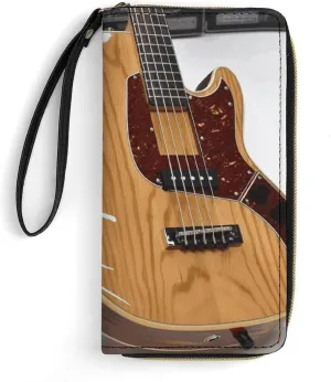 Small Leather Bag with Wristlet Guitar Musical Instrument Printed Genuine Leather Wallet for Men And Women Exquisite And Personalized Portable Wallet