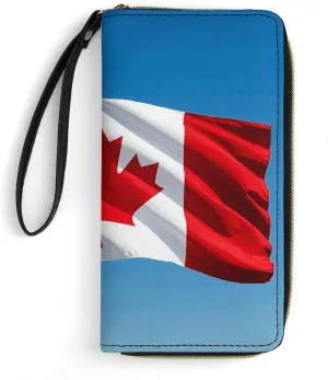 Small Leather Bag with Wristlet Retro Canada Flag Printed Genuine Leather Wallet for Men And Women Exquisite And Personalized Portable Wallet
