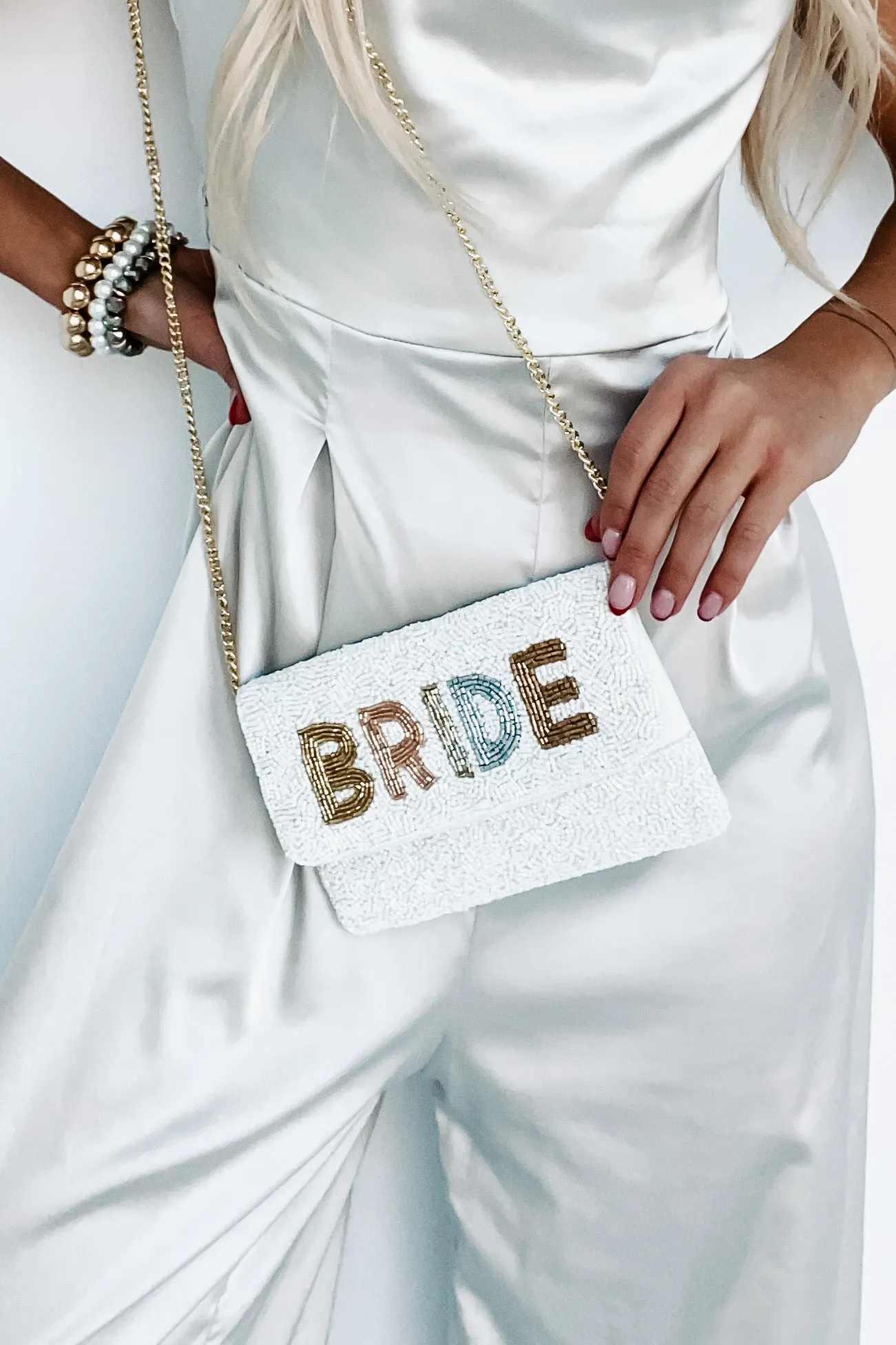 Small "Bride" Neutral Beaded Clutch (Small Tonal Bride)