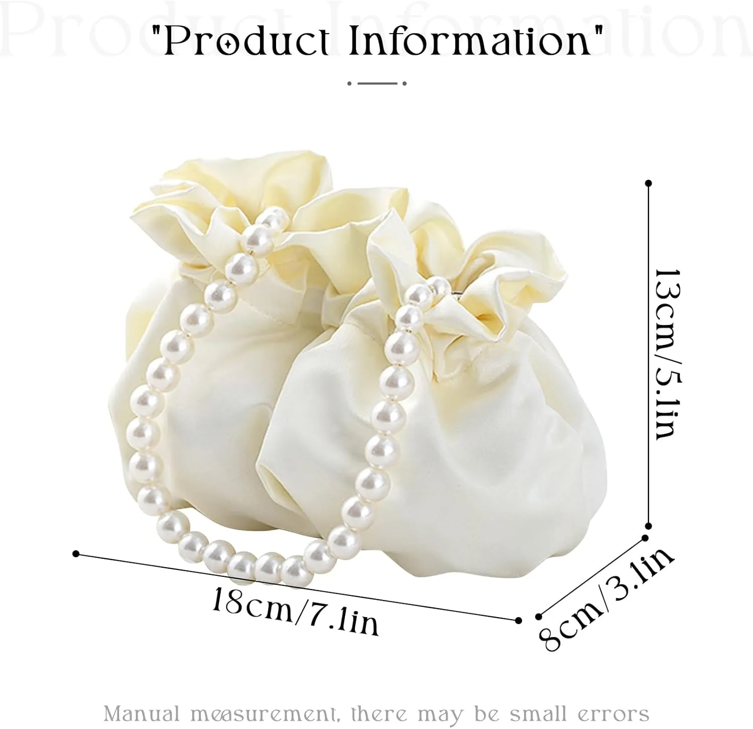 Small Wristlet Purses Mini Bucket Bag Women Hobo Bag with Faux Pearl Chain (White)