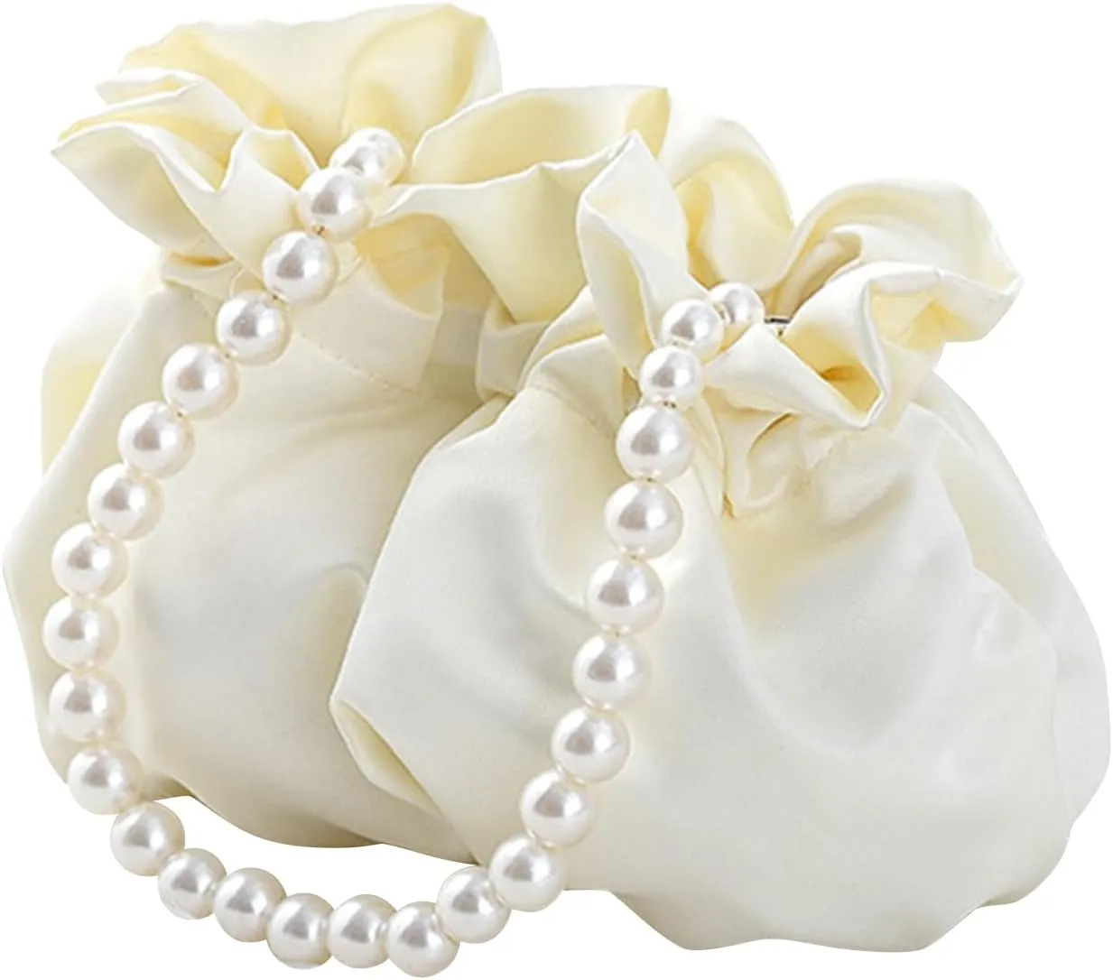 Small Wristlet Purses Mini Bucket Bag Women Hobo Bag with Faux Pearl Chain (White)