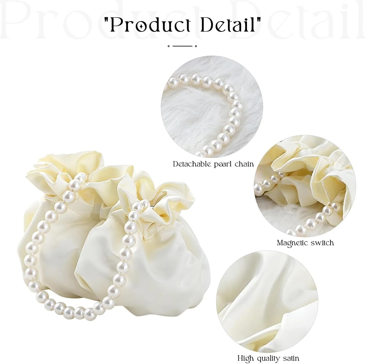 Small Wristlet Purses Mini Bucket Bag Women Hobo Bag with Faux Pearl Chain (White)
