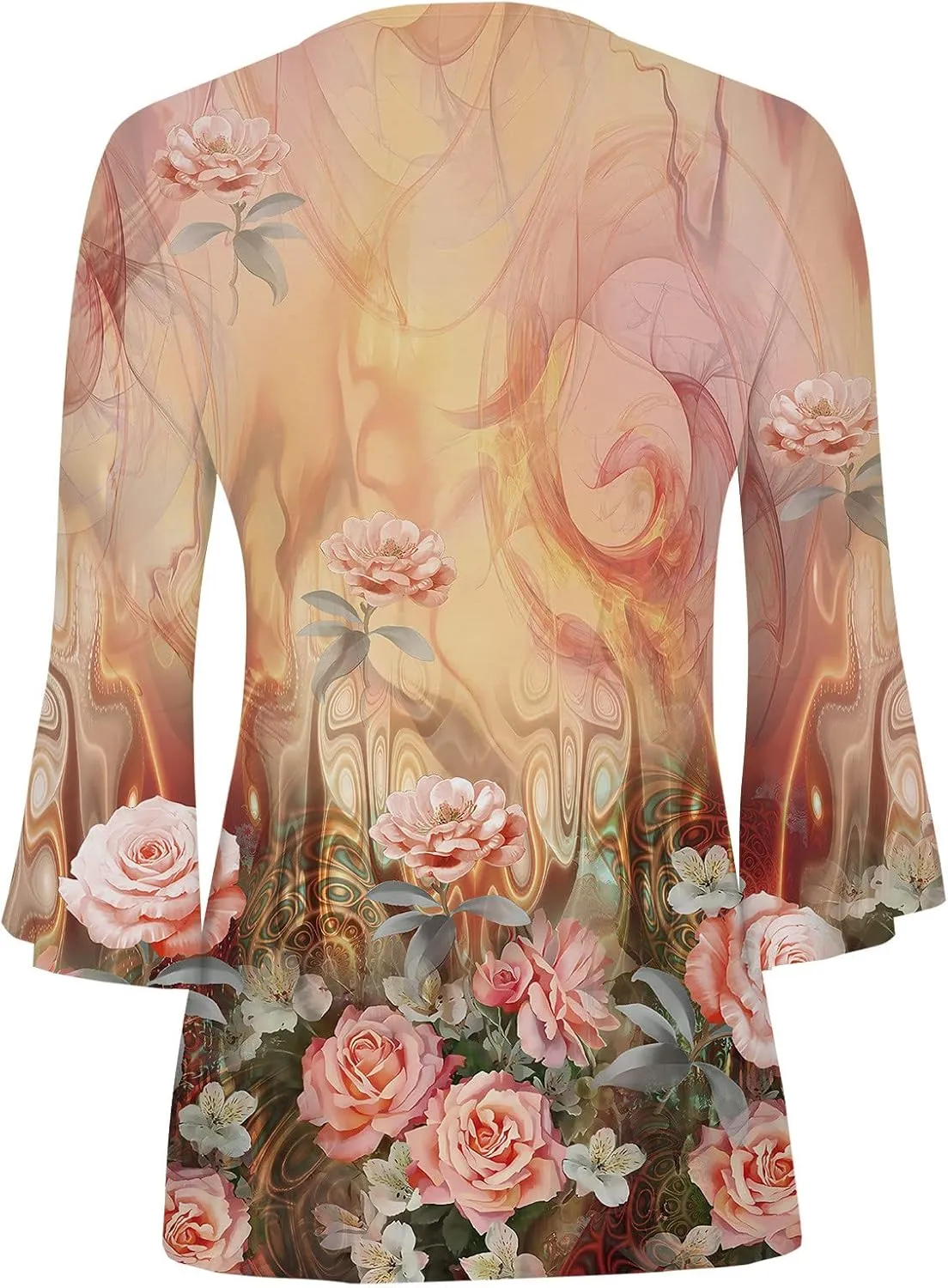 SMIDOW Womens Tunic Tops Trendy Vintage Boho Shirts 3/4 Bell Sleeve Notch v Neck t-Shirt 2023 Casual Blouses Empire Waist