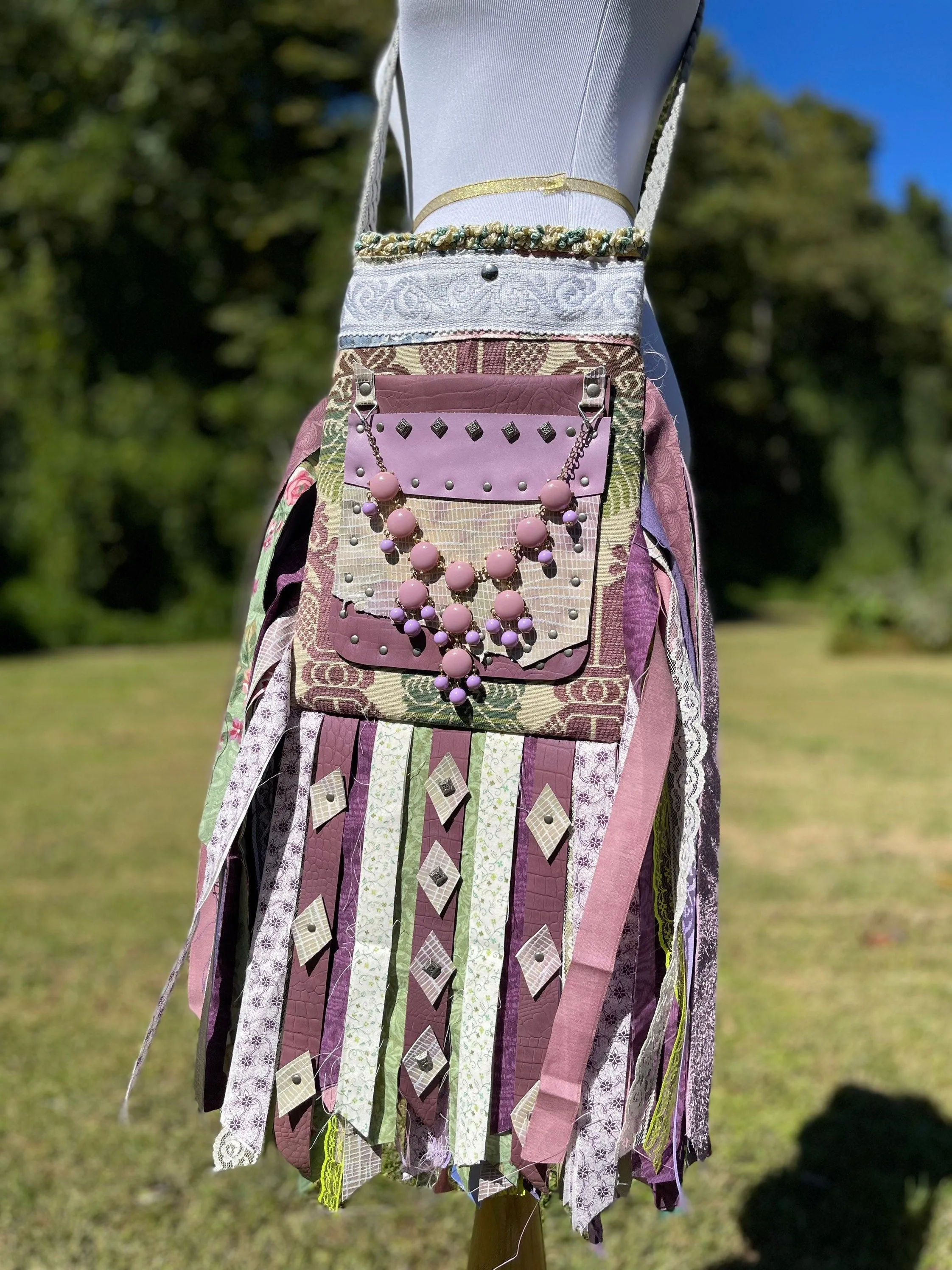 Soft Purple Fringe Purse, Boho Chic Embellished Bag with Vintage Vibes.