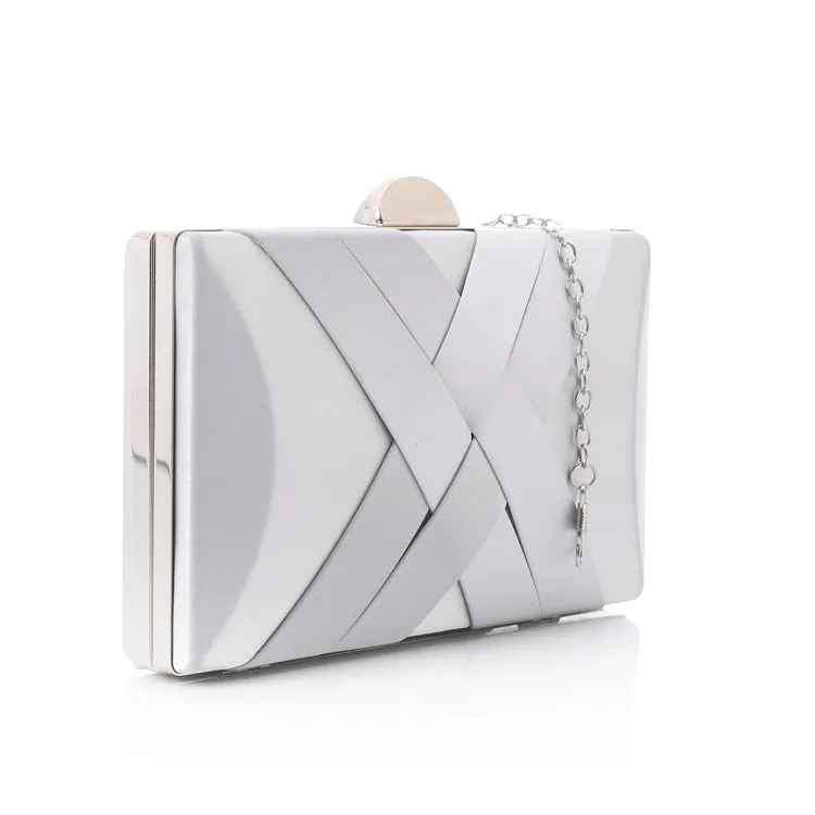 Soiree Satin clutch with Solid Patterned - Silver